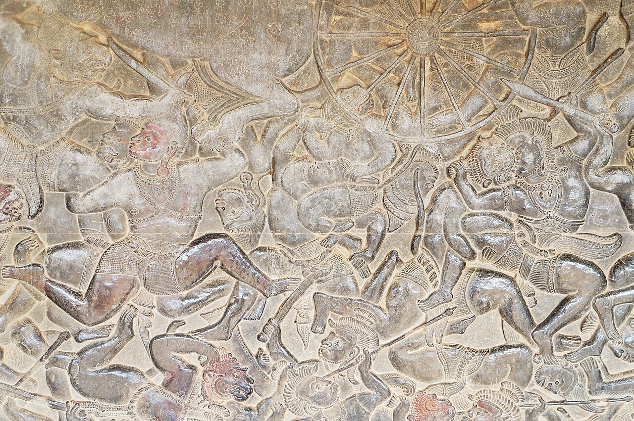 Authentic stone bas-relief carvings from ancient Angkor, Cambodia