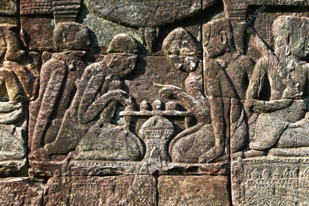 Ancient Bayon Temple Chess Relief